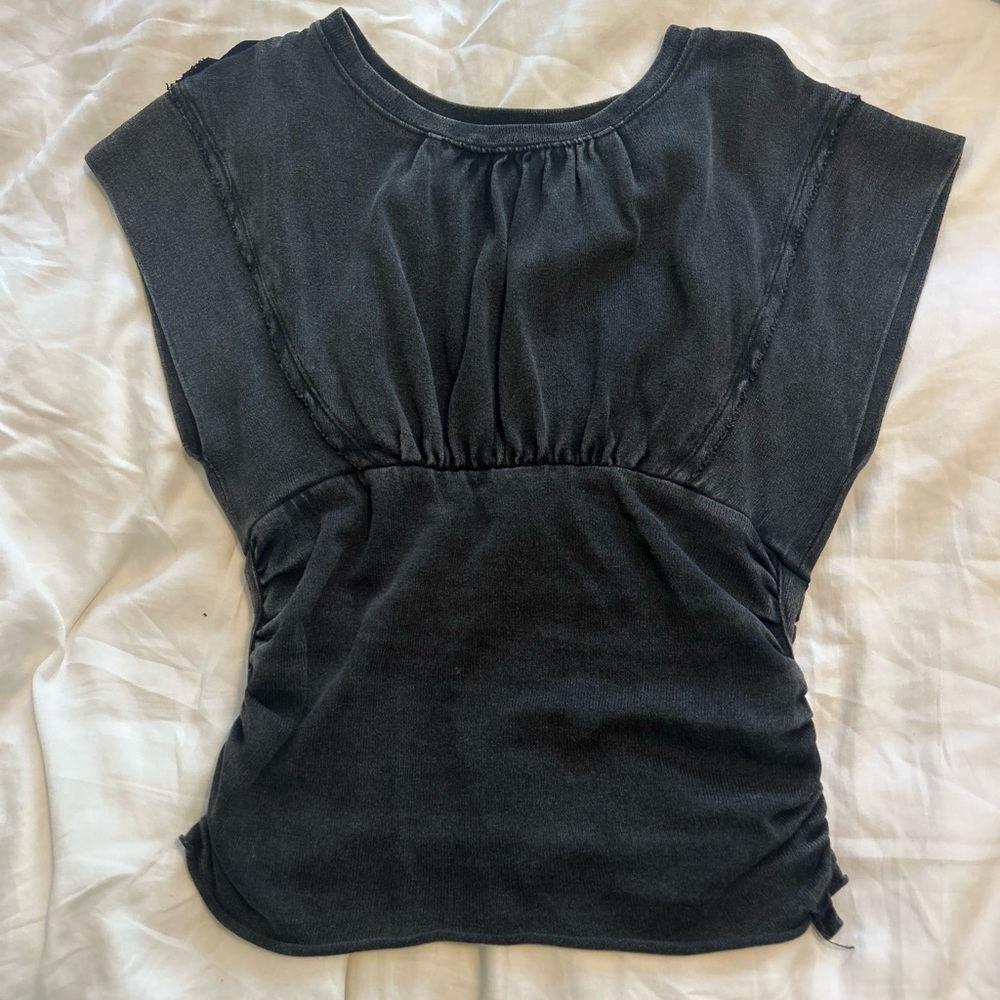 We The Free Black Ruched Cap Sleeve Blouse